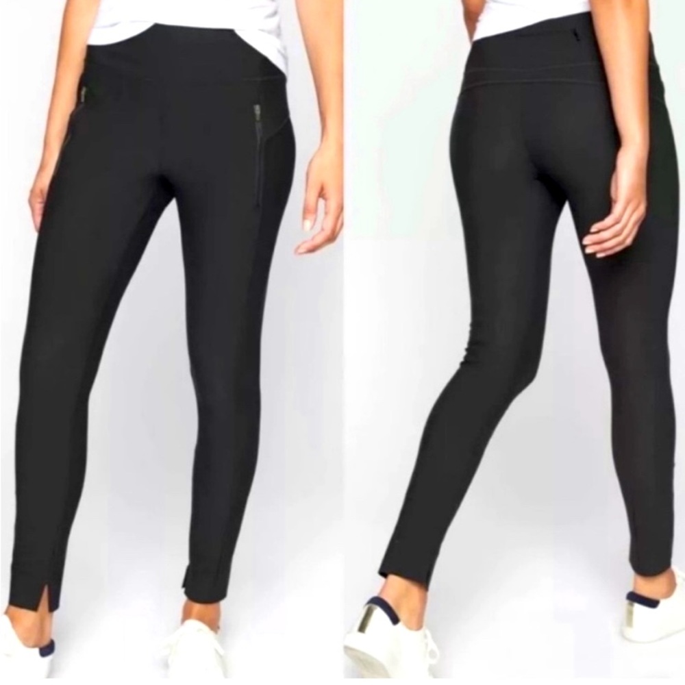 Athleta L Stella back leggings. Black EUC